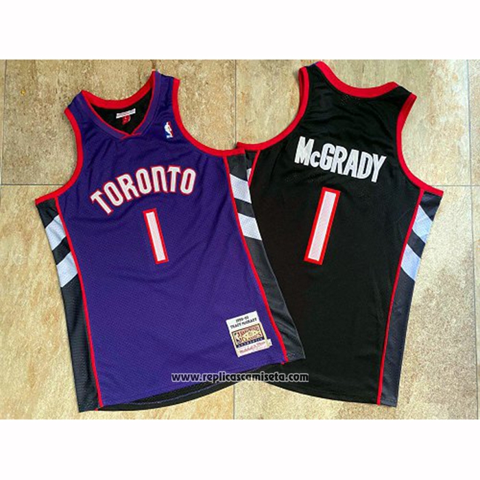 Camiseta Toronto Raptors Tracy McGrady #1 Hardwood Classics Throwback Negro Violeta